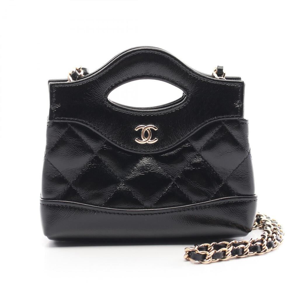 Chanel chain clutch shoulder bag leather black